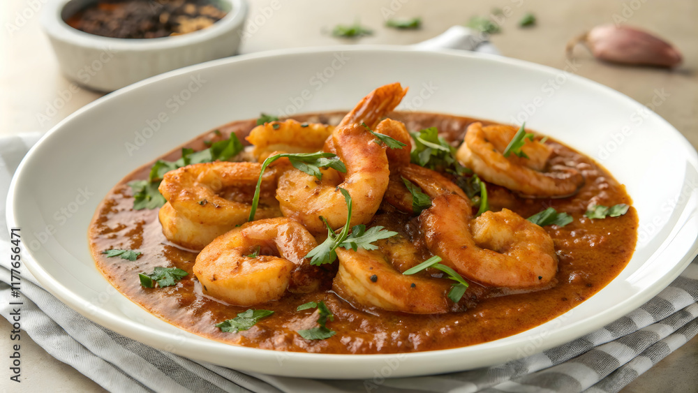 Shrimp in Rich Sauce Garnished with Fresh Cilantro Shrimp in Rich Sauce Garnished with Fresh Cilantro