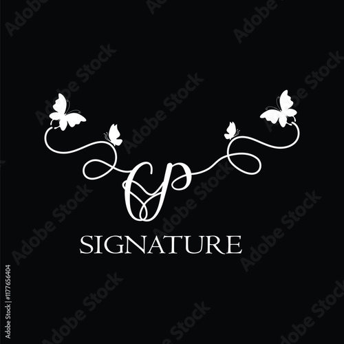 FP Handwritten initial letter, FP simple signature vector logo with butterfly shape variation, beauty, photography letter logo design. F P