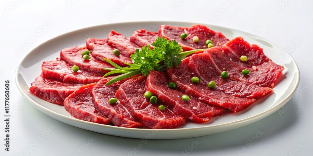 Raw Korean Beef Bulgogi Marinade on White Plate - Ready to Cook Raw Korean Beef Bulgogi Marinade on White Plate - Ready to Cook