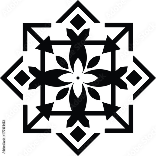 Hand-drawn decorative round diamond pattern with symmetrical design ,eps available