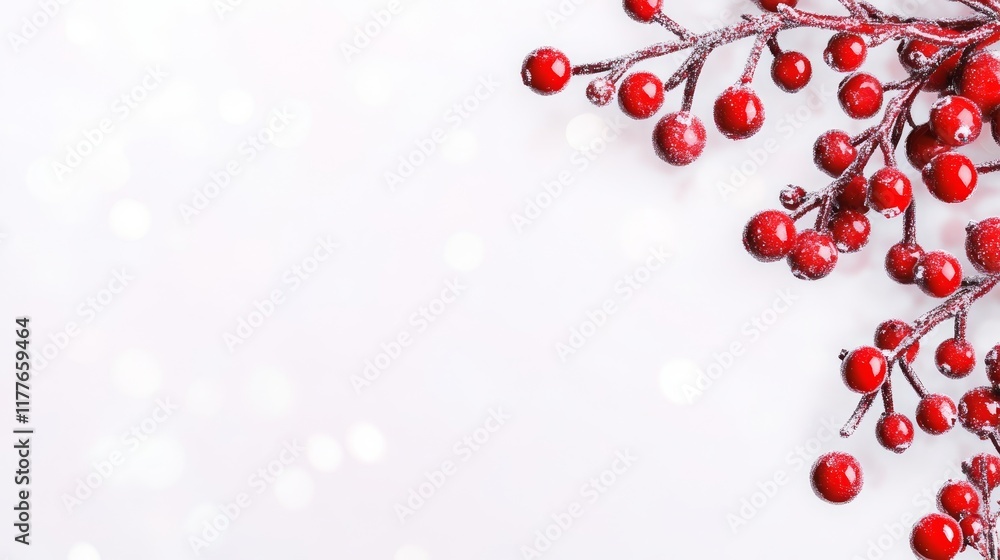 Festive Red Berries on White Background - Winter scene, red berries, white background, holiday, festive, nature Festive Red Berries on White Background - Winter scene, red berries, white background, holiday, festive, nature