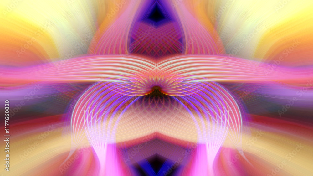 Fototapeta premium Vibrant abstract art with colorful symmetrical patterns and glowing light effects, perfect for creative and artistic designs