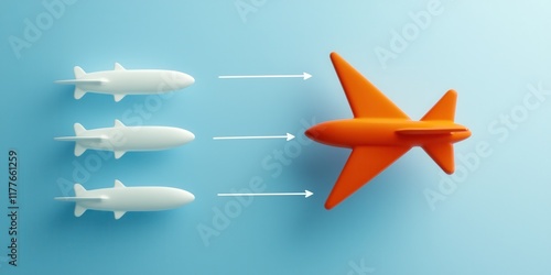 Colorful airplane and fish shapes on blue backdrop photo