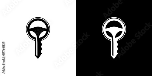 abstract logo icon car key with steering wheel