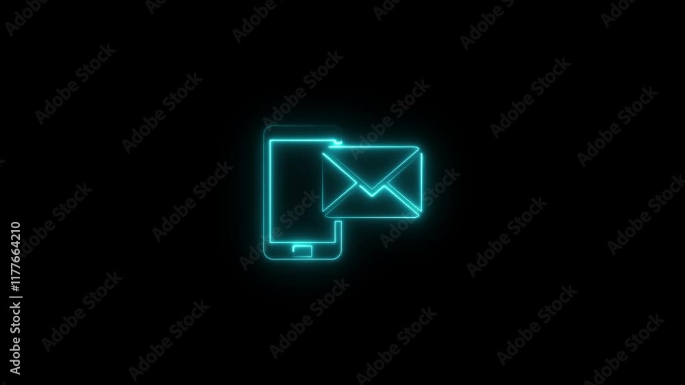 Inbox in smart phone neon icon animation. Elements of sosial media network set. Simple icon for websites.Smartphone with email message. Glowing neon icon on black background. Inbox in smart phone neon icon animation. Elements of sosial media network set. Simple icon for websites.Smartphone with email message. Glowing neon icon on black background.
