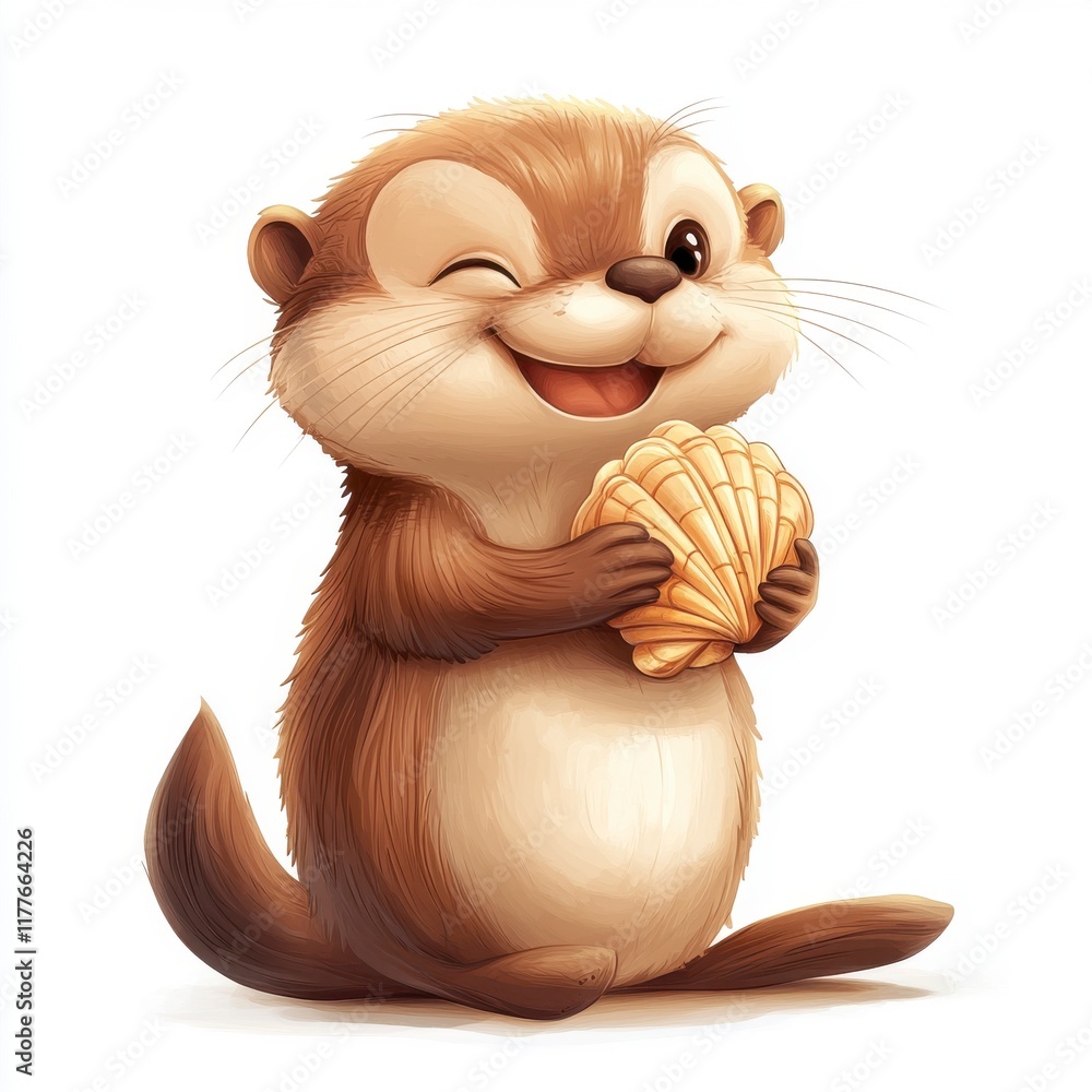 Fototapeta premium Cute and Cheerful Otter Holding a Seashell with a Playful Smile