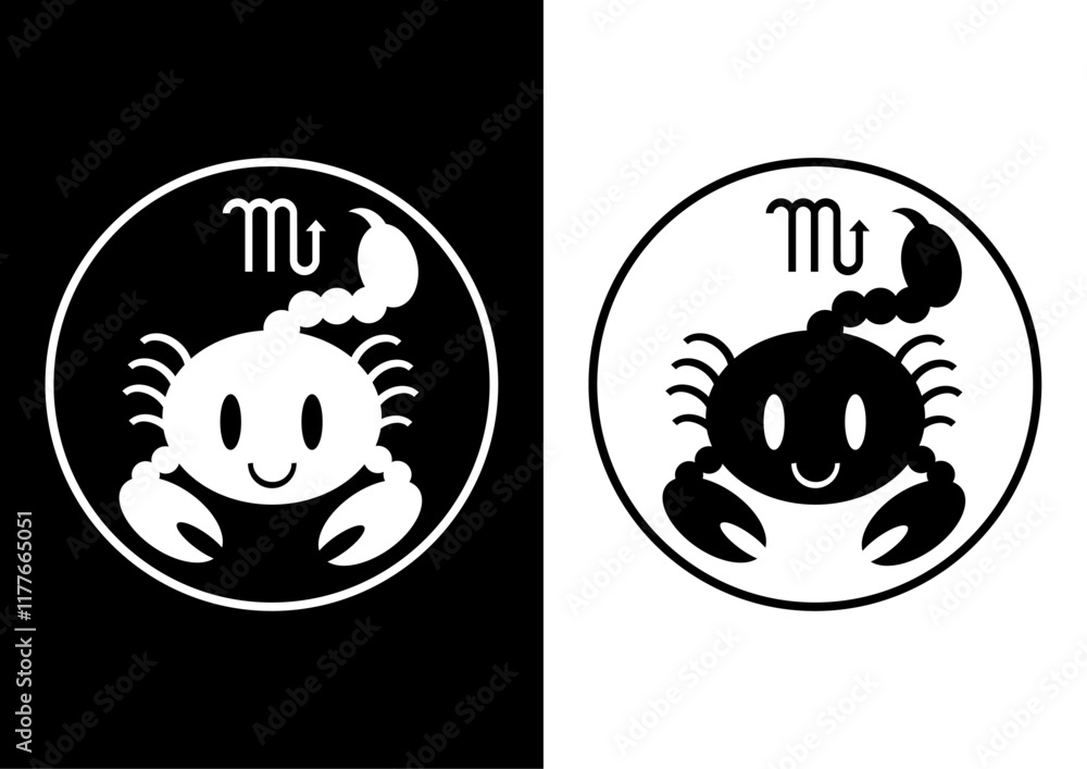 Fototapeta premium 蠍座の白黒アイコンイラスト