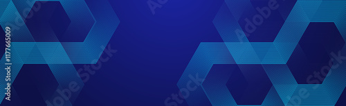 Digital hexagonal blue abstract background. Digital futuristic technology concept with hexagons. Geometric stripe line art design for poster, brochure, cover, banner, website, header