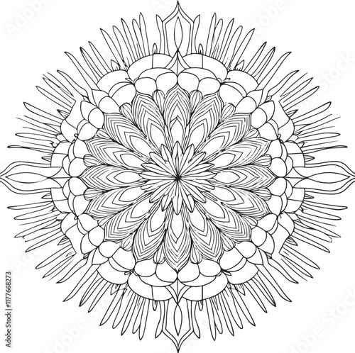 coloring page for adults, mandala design, clean line art, white background, no shading or black fill 5.eps