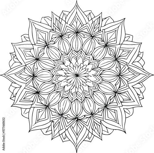 coloring page for adults, mandala design, clean line art, white background, no shading or black fill 8.eps