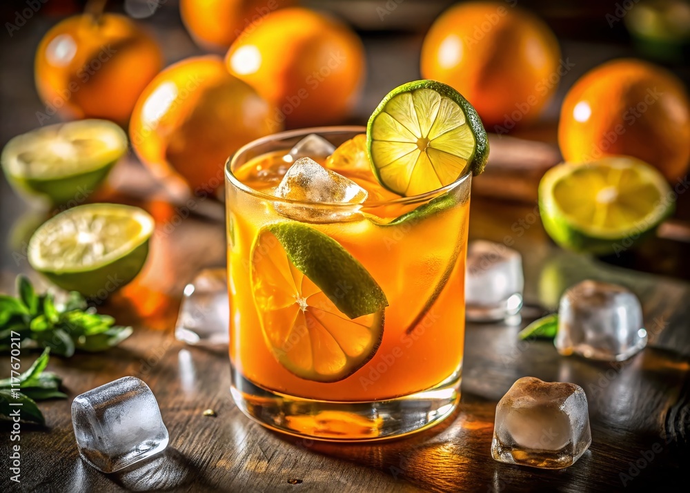 Refreshing Orange Cocktail with Lime Garnish - Summer Drink Photography Refreshing Orange Cocktail with Lime Garnish - Summer Drink Photography