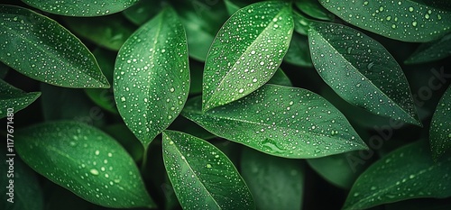 Dewy green leaves, nature background, garden