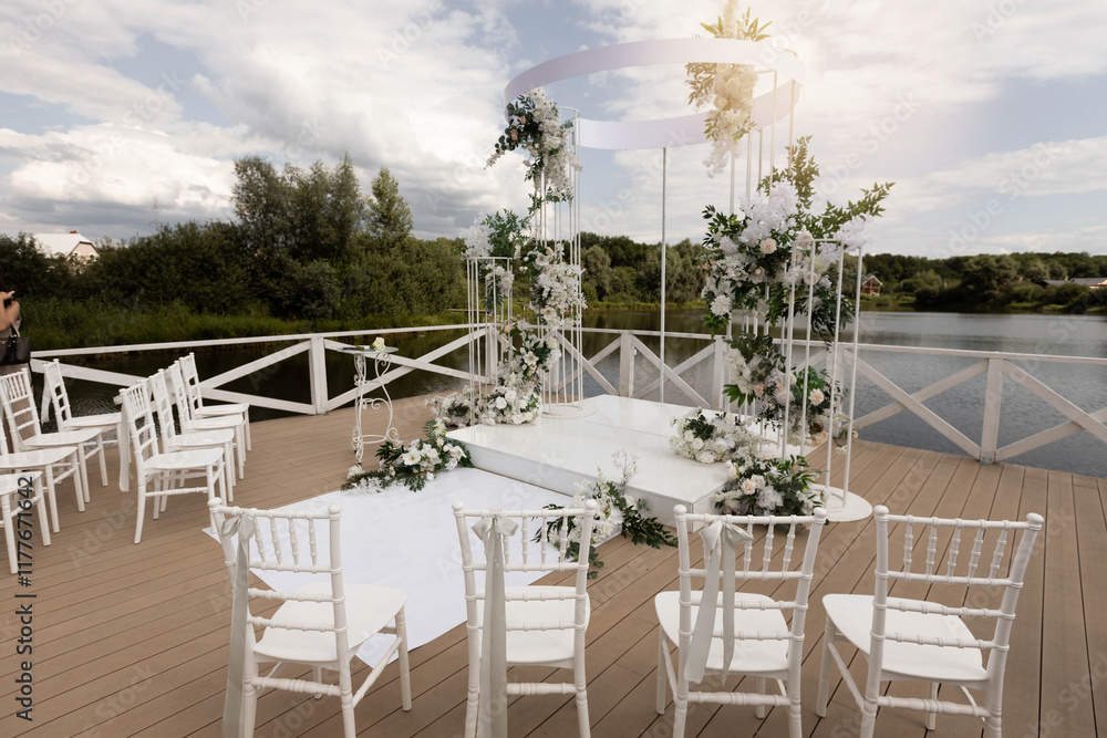 Fototapeta premium stylish beautiful wedding decoration for a celebration near the lake