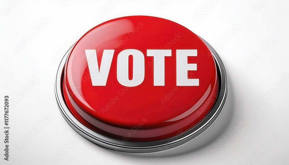 Large red vote button symbolizing the urgency of civic engagement, elections, and democracy, emphasizing voter participation and action Large red vote button symbolizing the urgency of civic engagement, elections, and democracy, emphasizing voter participation and action