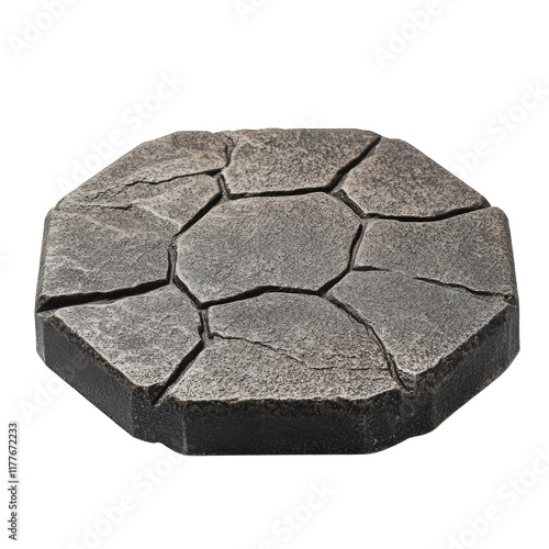 Textured Octagonal Stone Paver with Cracks and Weathered Surface photo