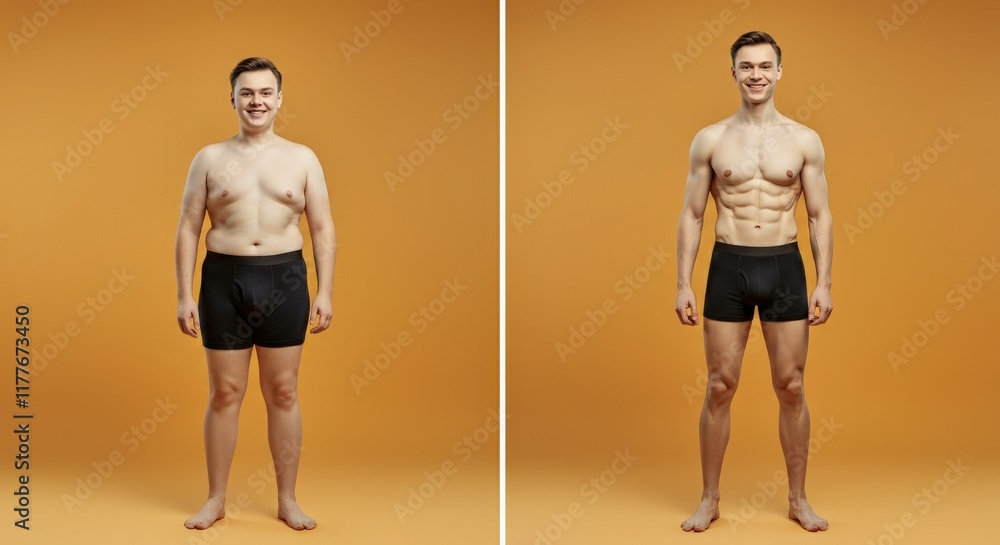 Male fitness transformation journey to muscular build for health and wellness inspiration