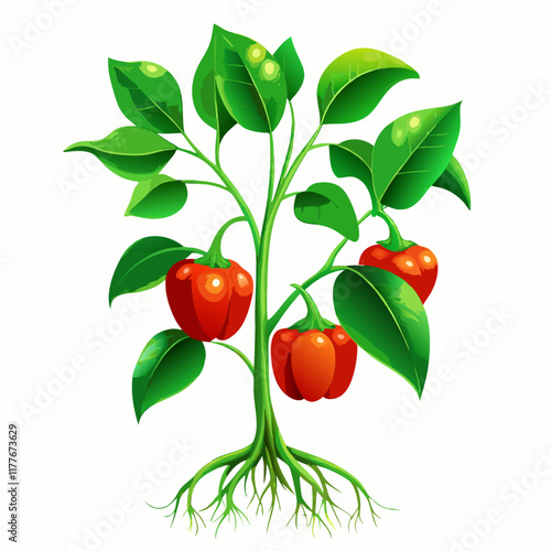 Red capsicum  the branch vector illustration (6)