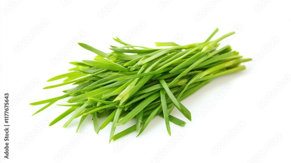 Fototapeta premium Fresh Chives Bunch on White Background for Culinary and Food Presentation Use