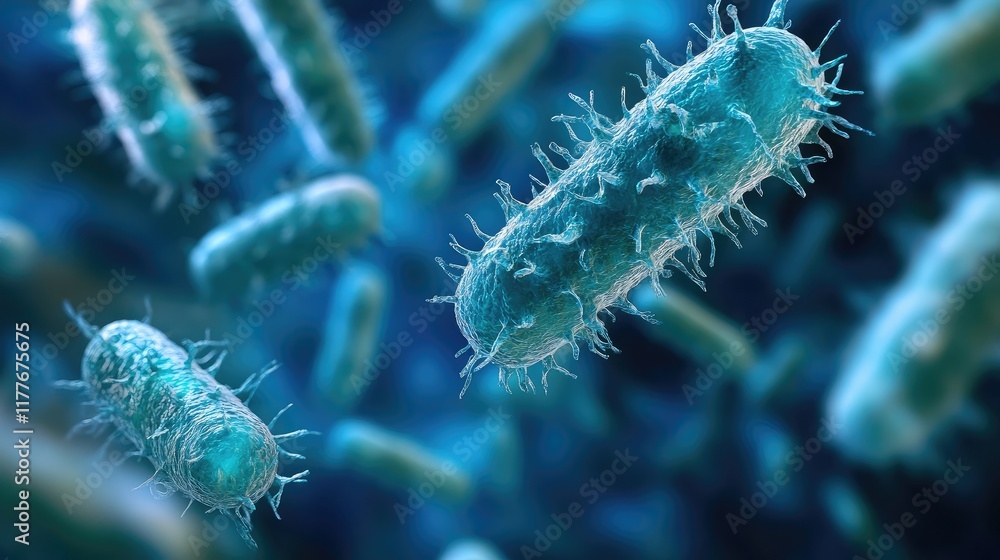 Fototapeta premium Microscopic view of bacteria highlighting innovative disinfectant solutions for combating infections and environmental contamination