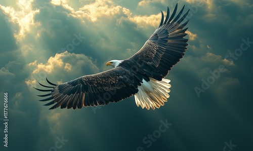 Wallpaper Mural Majestic Bald Eagle Soaring Through the Clouds Against Sunlight Torontodigital.ca