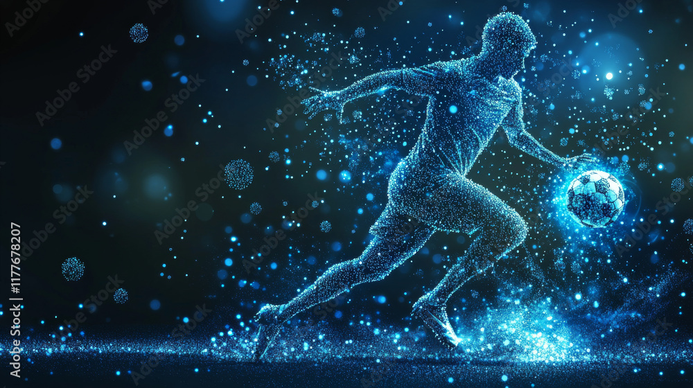 Fototapeta premium Football of the particles. Silhouette of a football player consists of points and circles. Vector illustration.