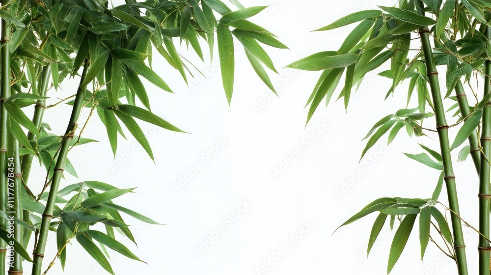 Fototapeta premium Bamboo leaves frame on isolated background with clipping path for nature and tranquility themes in design and advertising