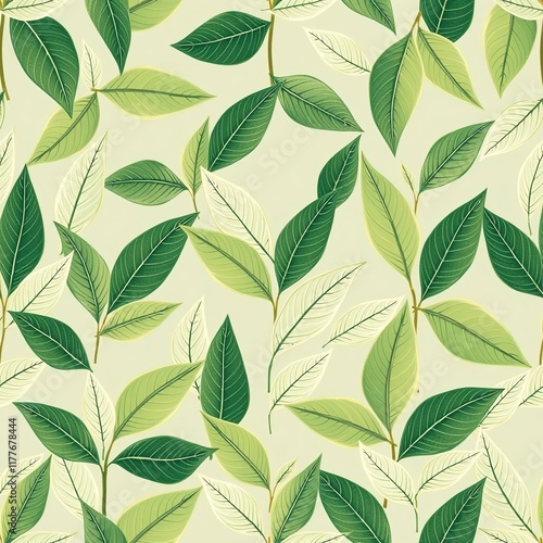 seamless pattern with leaves, Green tea leaf seamless pattern. seamless patterns of green leaves tea