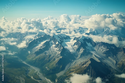 Aerial view of the dramatic landscapes of mountains, summer background photo