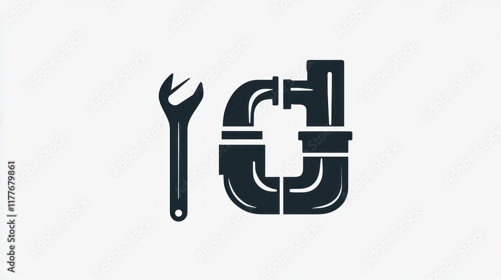 Plumbing Repair Service: Wrench and Pipes Icon Plumbing Repair Service: Wrench and Pipes Icon
