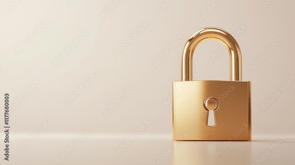 A classic gold padlock placed on a clean off-white background, timeless and elegant. A classic gold padlock placed on a clean off-white background, timeless and elegant.