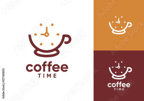 coffee cup with time logo design vector concept