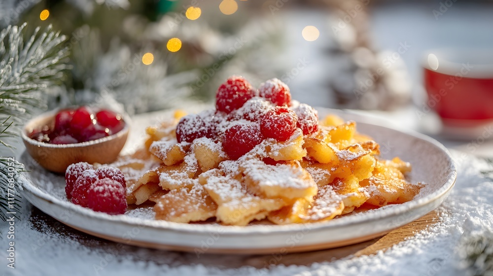 Delicious Kaiserschmarrn: A Bavarian Delight with Fluffy Pancakes and Fruity Compote in a Scenic Winter Setting Delicious Kaiserschmarrn: A Bavarian Delight with Fluffy Pancakes and Fruity Compote in a Scenic Winter Setting