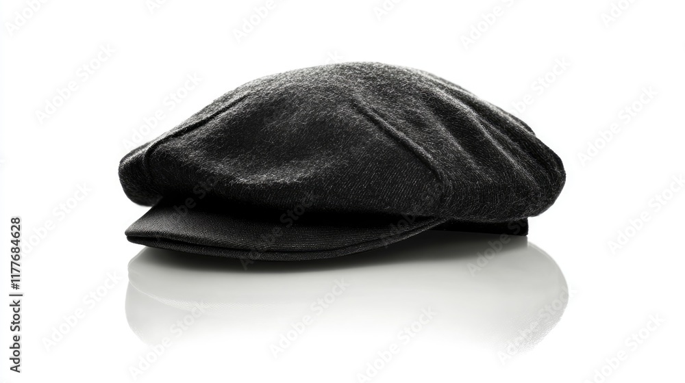 Classic Black Cap Featuring Soft Texture and Subtle Reflections on Clean White Background Ideal for Fashion and Lifestyle Imagery Classic Black Cap Featuring Soft Texture and Subtle Reflections on Clean White Background Ideal for Fashion and Lifestyle Imagery