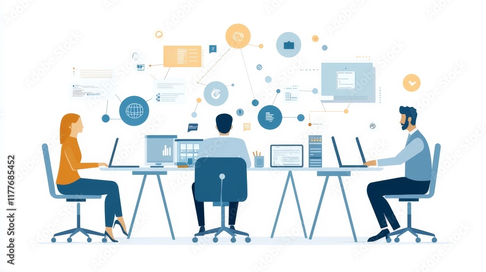Team of Professionals Collaborating on a Project with a Complex Network of Data and Information Team of Professionals Collaborating on a Project with a Complex Network of Data and Information