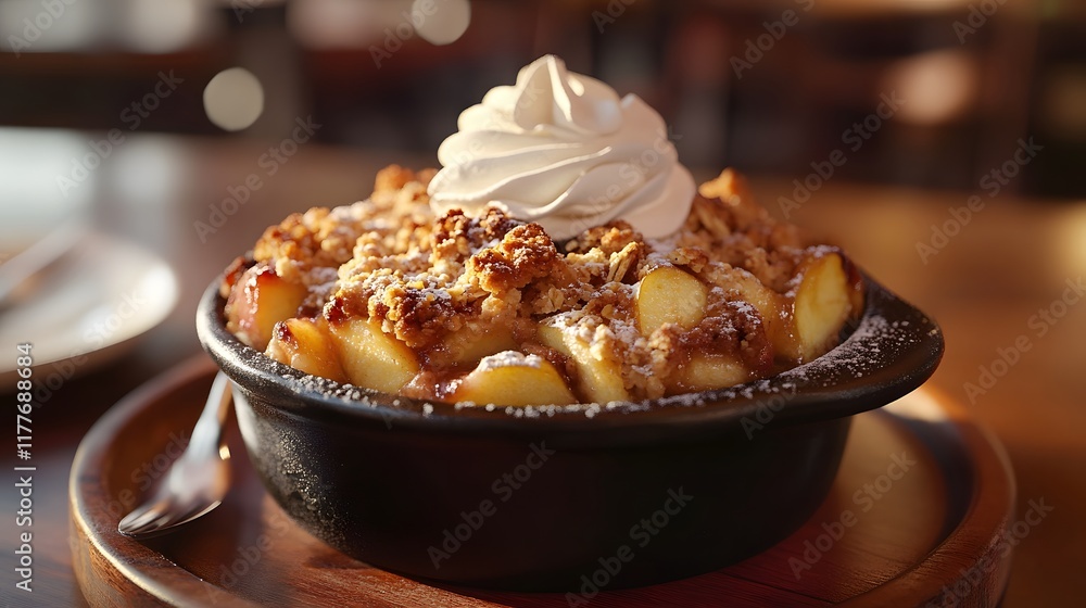 Rustic Oven-Baked Apple Crumble with Crunchy Oat Topping and Whipped Cream Rustic Oven-Baked Apple Crumble with Crunchy Oat Topping and Whipped Cream