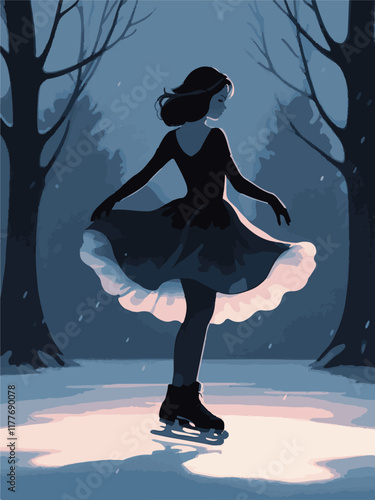 silhouette of a girl, girl skating, figure skating