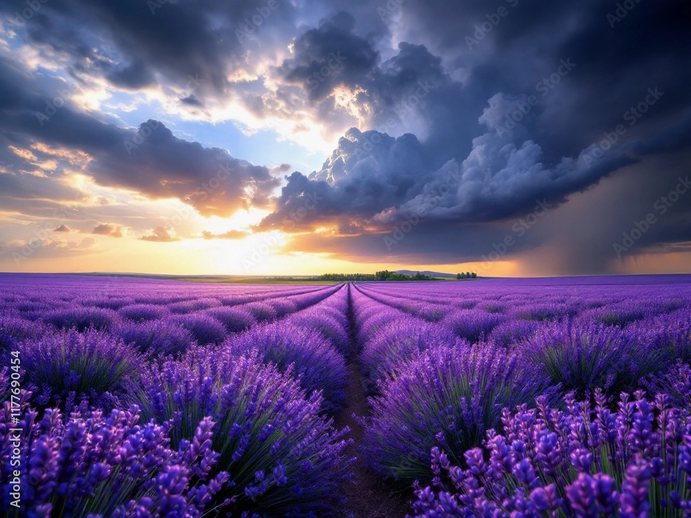 Obraz premium lavender field in the morning
