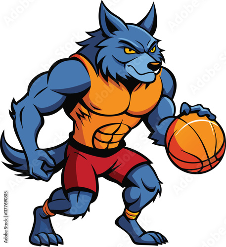 Muscular Wolf Playing Basketball Vector