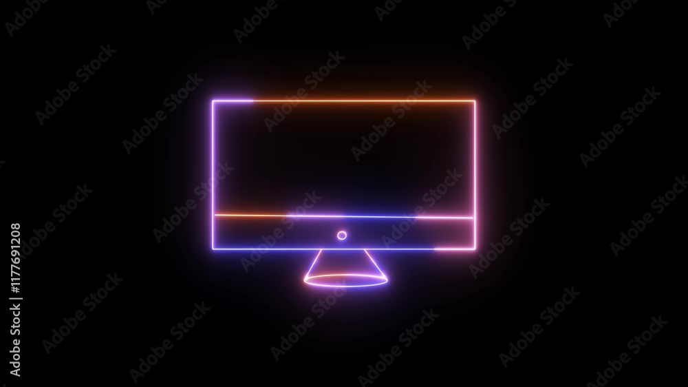 Abstract Neon sing Tv monitor icon glowing animation black background.4k Abstract Neon sing Tv monitor icon glowing animation black background.4k