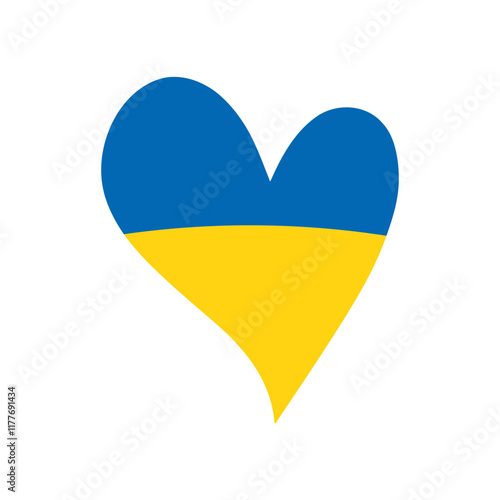 Hand Drawn Heart Flag of Ukraine in National Colors on White Background. Pray for Ukraine and Support to Stop the War.