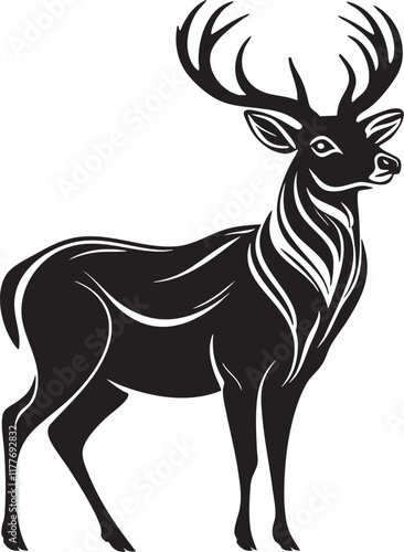 Whitetail Deer Buck Full Body Silhouette Illustration