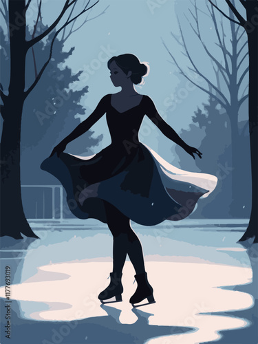 silhouette of a girl, girl skating, figure skating