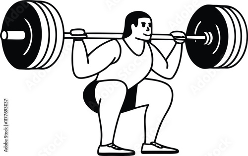 Powerlifter squatting silhouette vector art, Powerlifter squatting design, Powerlifter squatting line art vector
