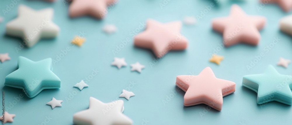 Colorful Star-Shaped Candies on a Light Blue Background Colorful Star-Shaped Candies on a Light Blue Background