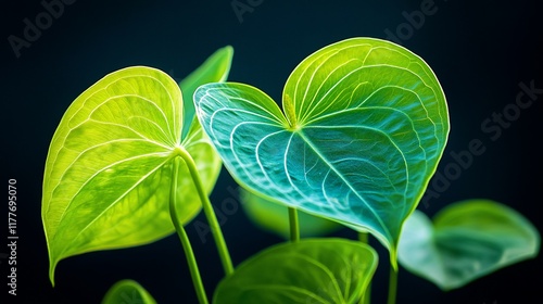 Close-up heart-shaped plant leaves, vibrant colors.  Possible use Nature, botany, or decorative background photo