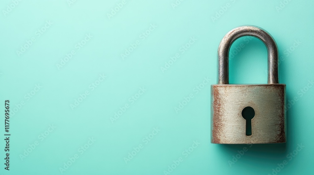 Glossy metal padlock against a pastel green background, soft and minimal composition. Glossy metal padlock against a pastel green background, soft and minimal composition.