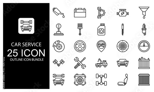 Car Service Outline Icon vector illustration bundle. black and white outline icon pack.