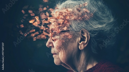 exploding female head, health care concept, dementia, Alzheimer,  epilepsy illness, physical disease