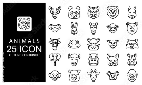 Animals Icon. Animals Element Outline Icon vector illustration bundle. black and white outline icon pack.