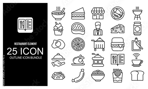 Restaurant icon. Restaurant Element icon outline vector illustration bundle. black and white outline icon pack.